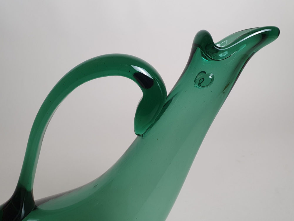Mid Century Green Whitefriars Jug designed as a Dolphin