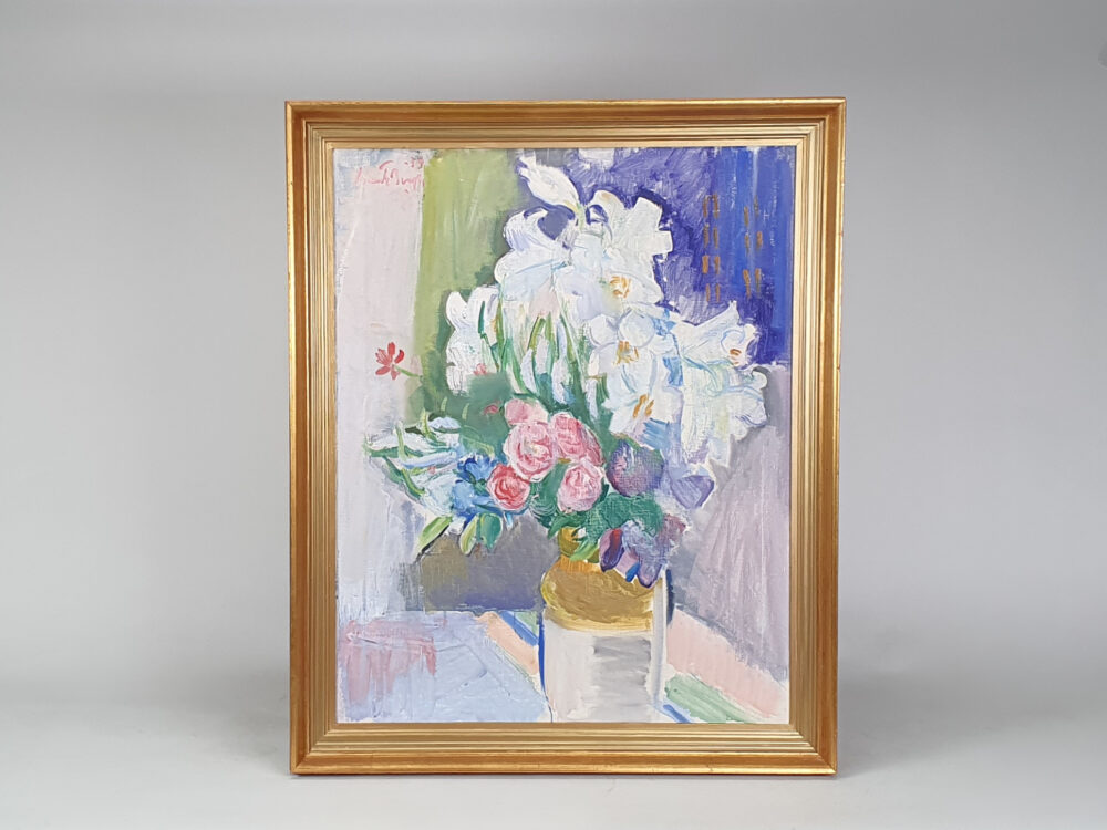 Mid century modern oil Painting - floral still life by Svante Bergh