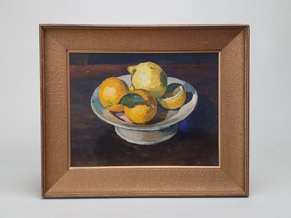 Mid century oil Painting - Still Life with Lemons by George Louis Claude