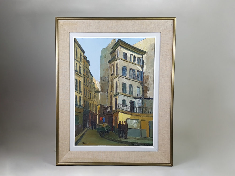 Mid century oil painting of a street in Paris