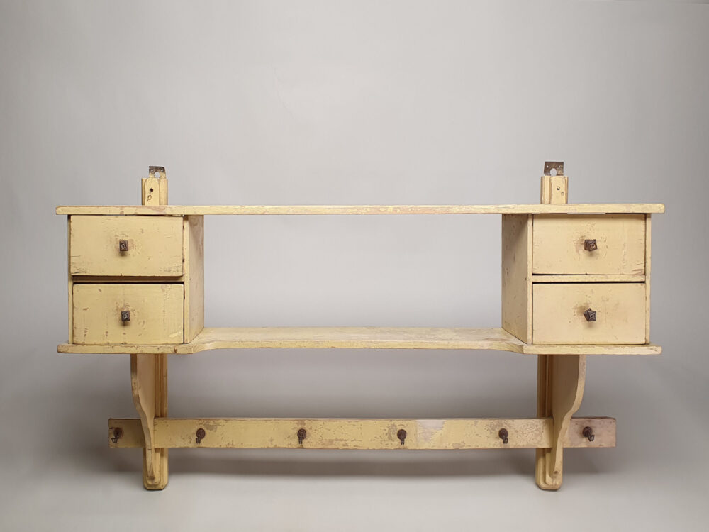 Original antique painted yellow Kitchen Wall Shelf Unit
