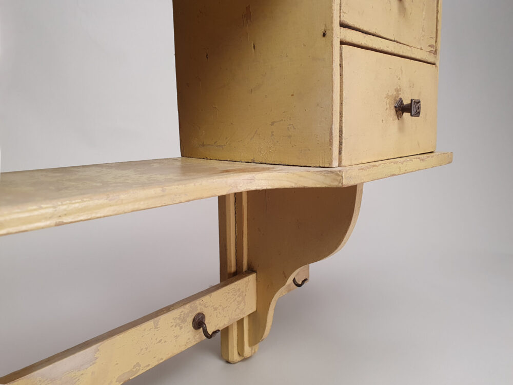Original antique painted yellow Kitchen Wall Shelf Unit