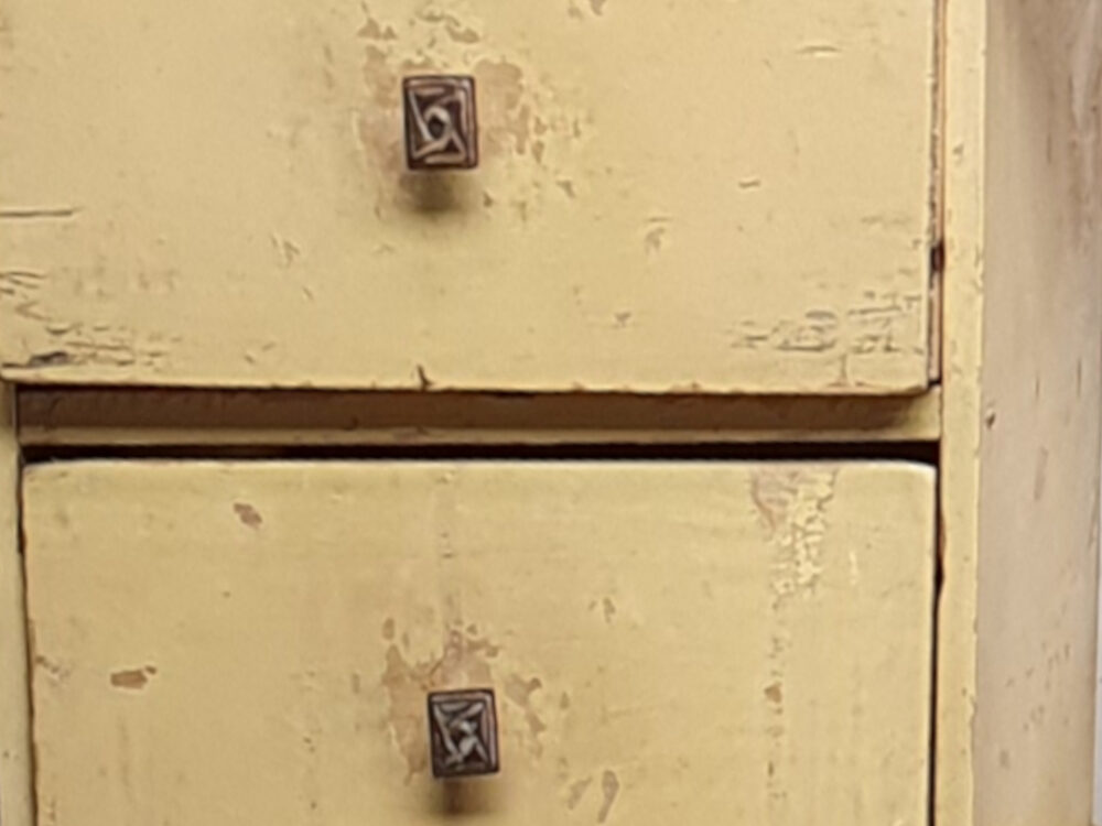 Original antique painted yellow Kitchen Wall Shelf Unit