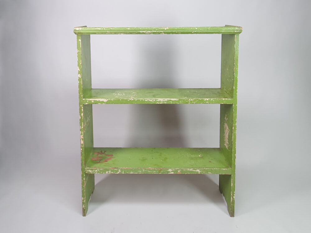Original painted rustic antique green freestanding Shelves