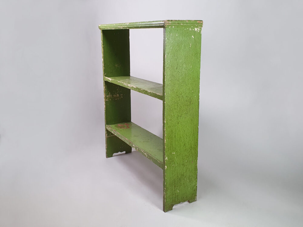 Original painted rustic antique green freestanding Shelves