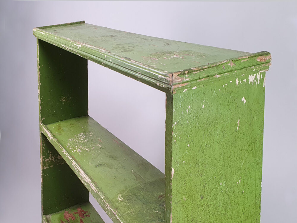 Original painted rustic antique green freestanding Shelves
