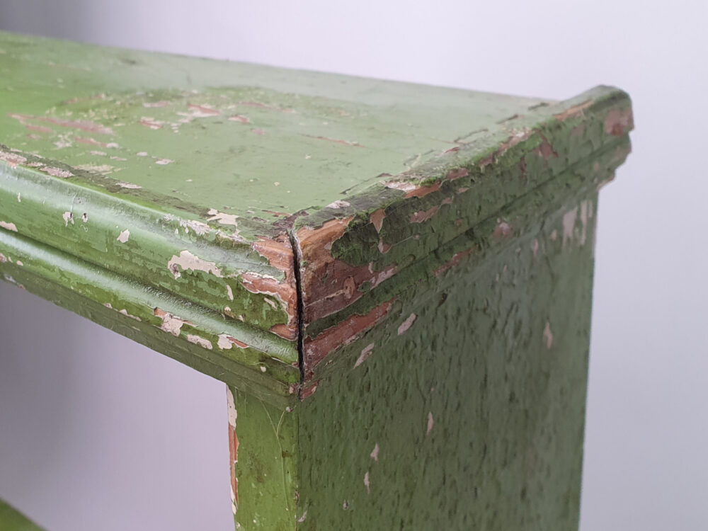 Original painted rustic antique green freestanding Shelves