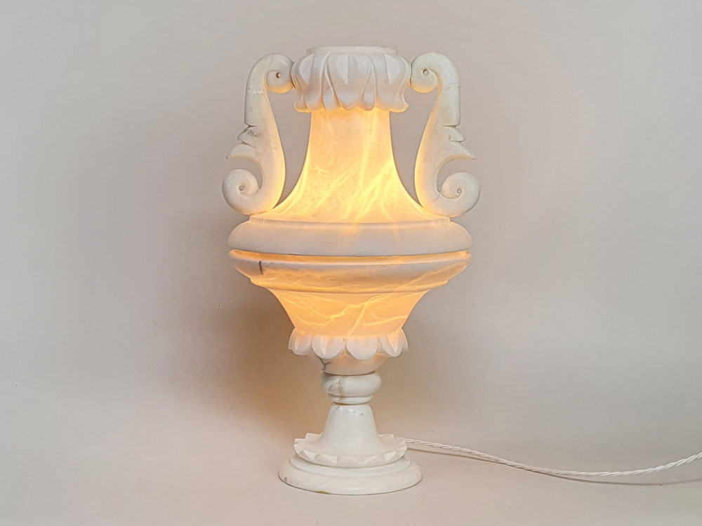 Ornate antique white marble Lamp, in the shape of an urn