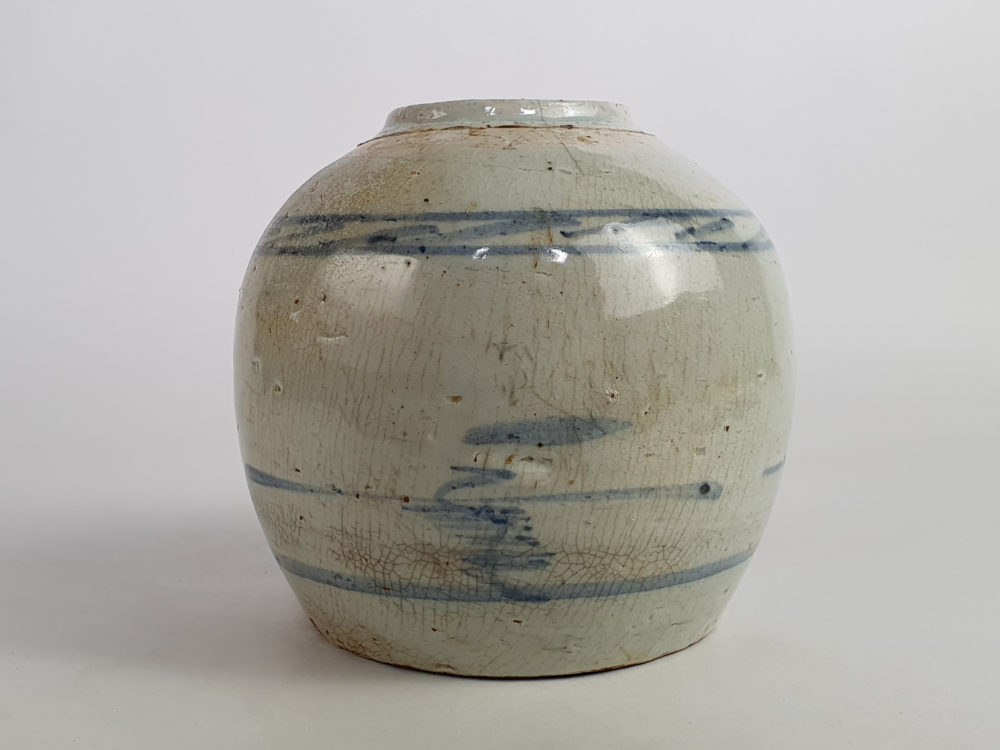 Painted antique rustic pottery Ginger Jar