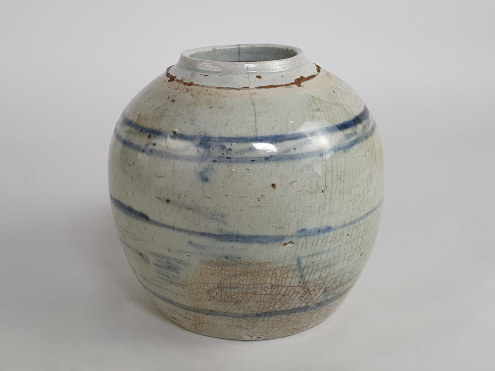 Painted antique rustic pottery Ginger Jar