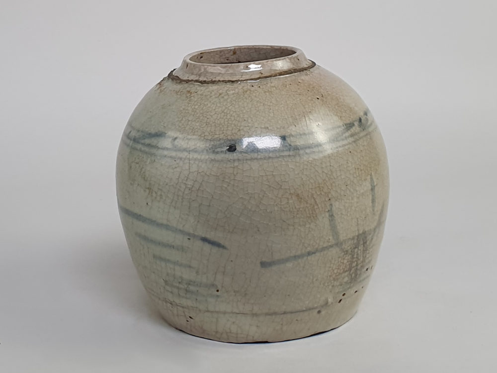 Painted antique rustic pottery Ginger Jar