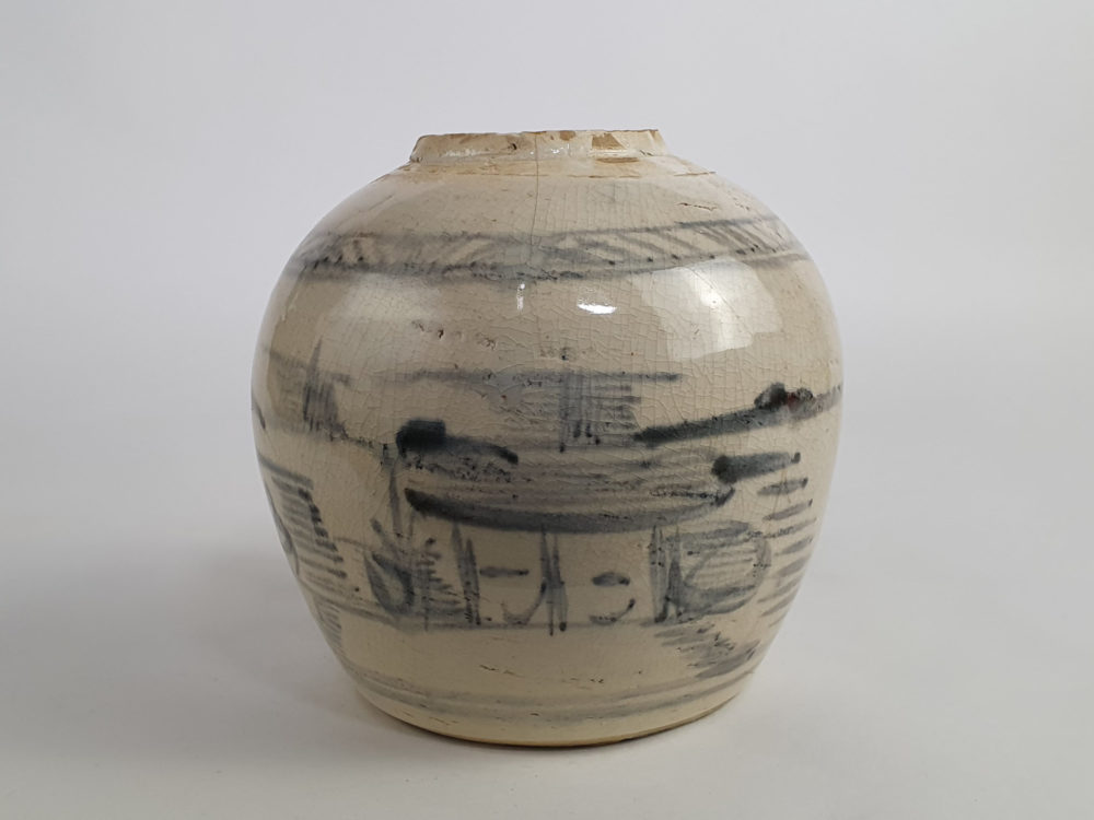 Painted antique rustic pottery Ginger Jar