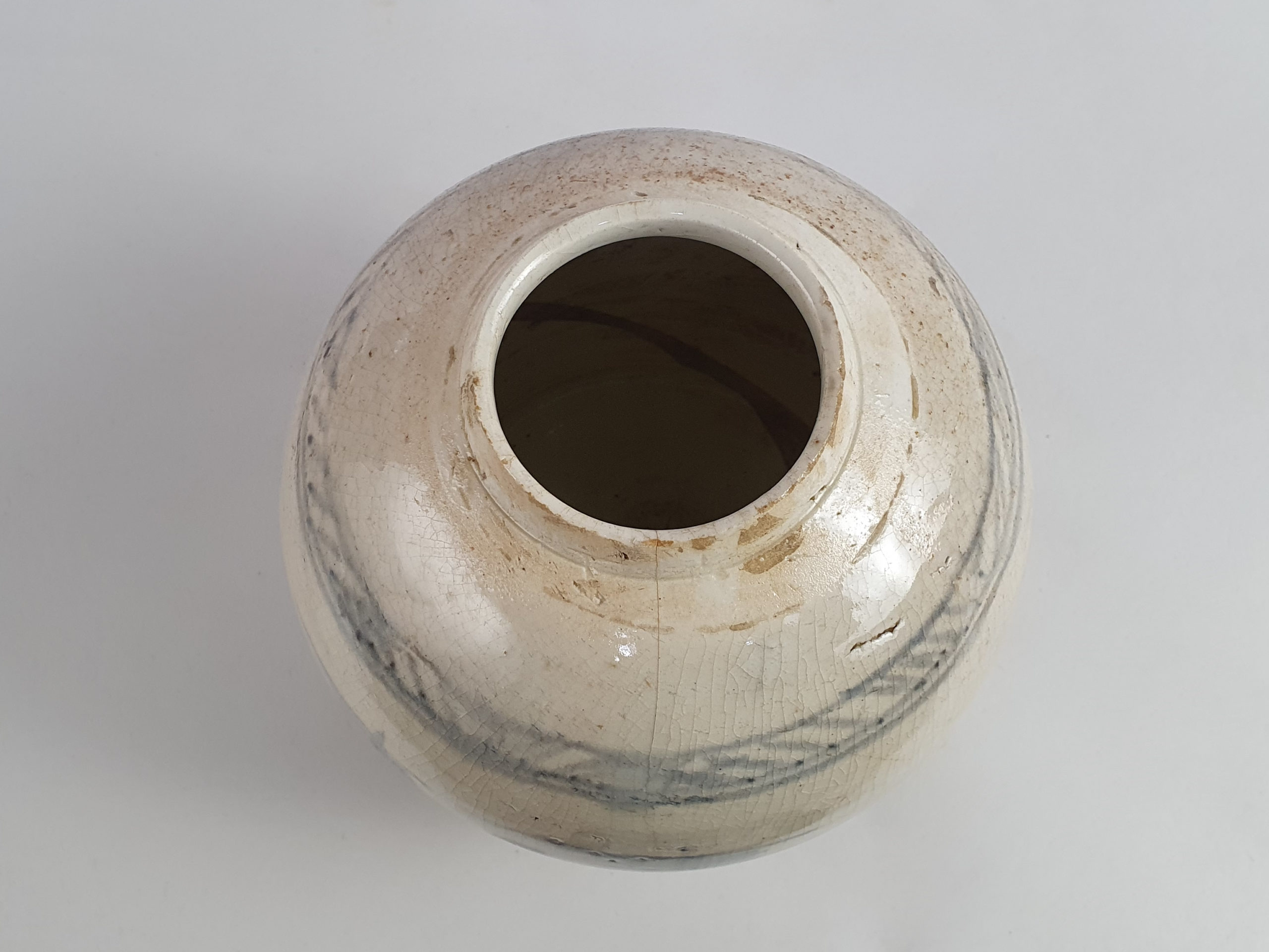 Painted antique rustic pottery Ginger Jar