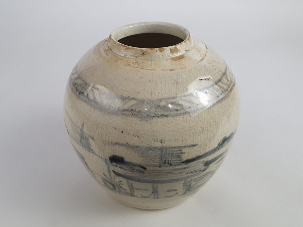 Painted antique rustic pottery Ginger Jar