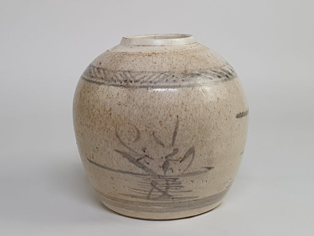 Painted antique rustic pottery Ginger Jar