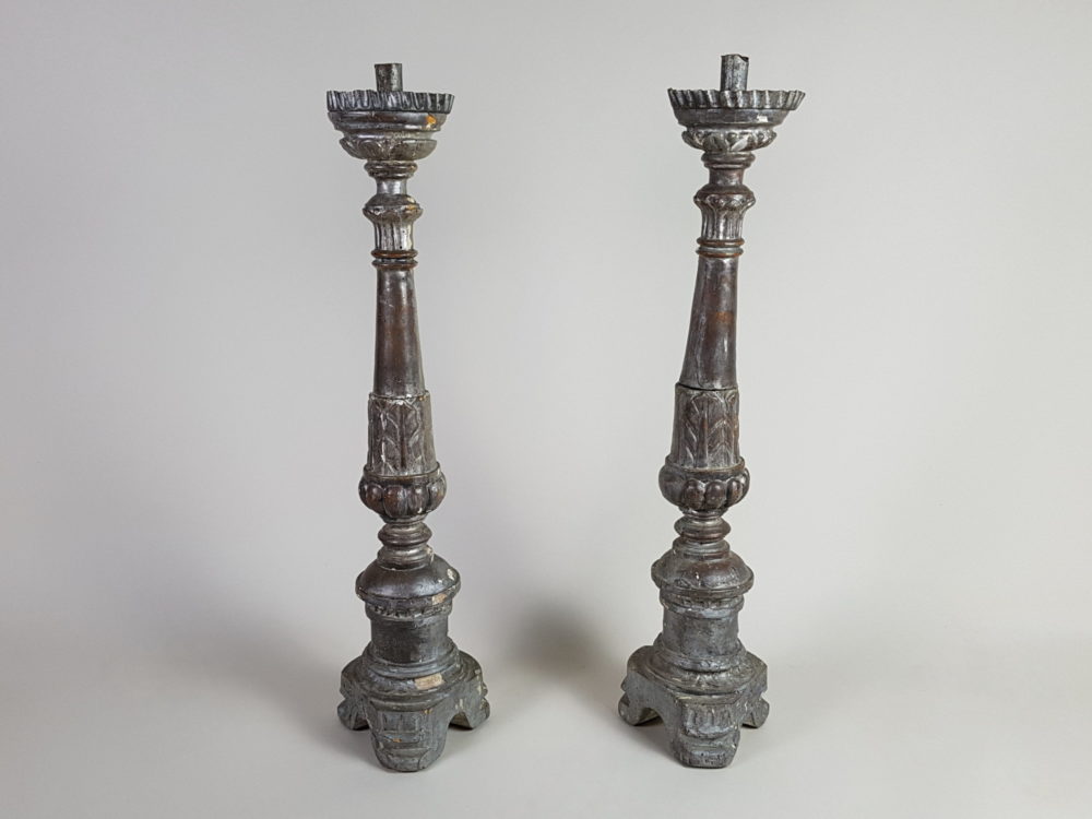 Pair of 18th century grandly scaled Italian silver gilt Pricket Sticks or Candlesticks