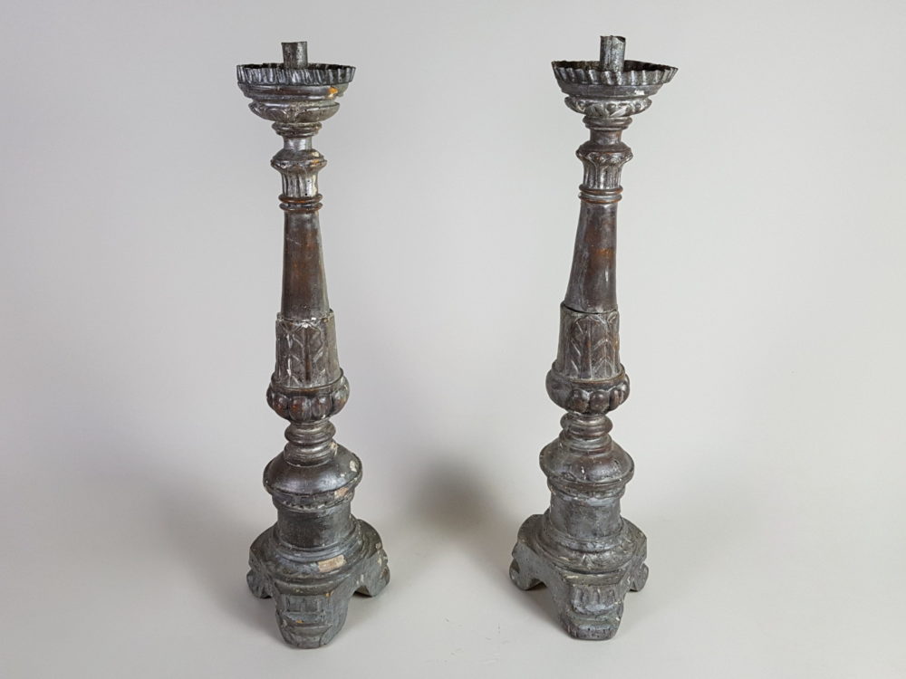 Pair of 18th century grandly scaled Italian silver gilt Pricket Sticks or Candlesticks