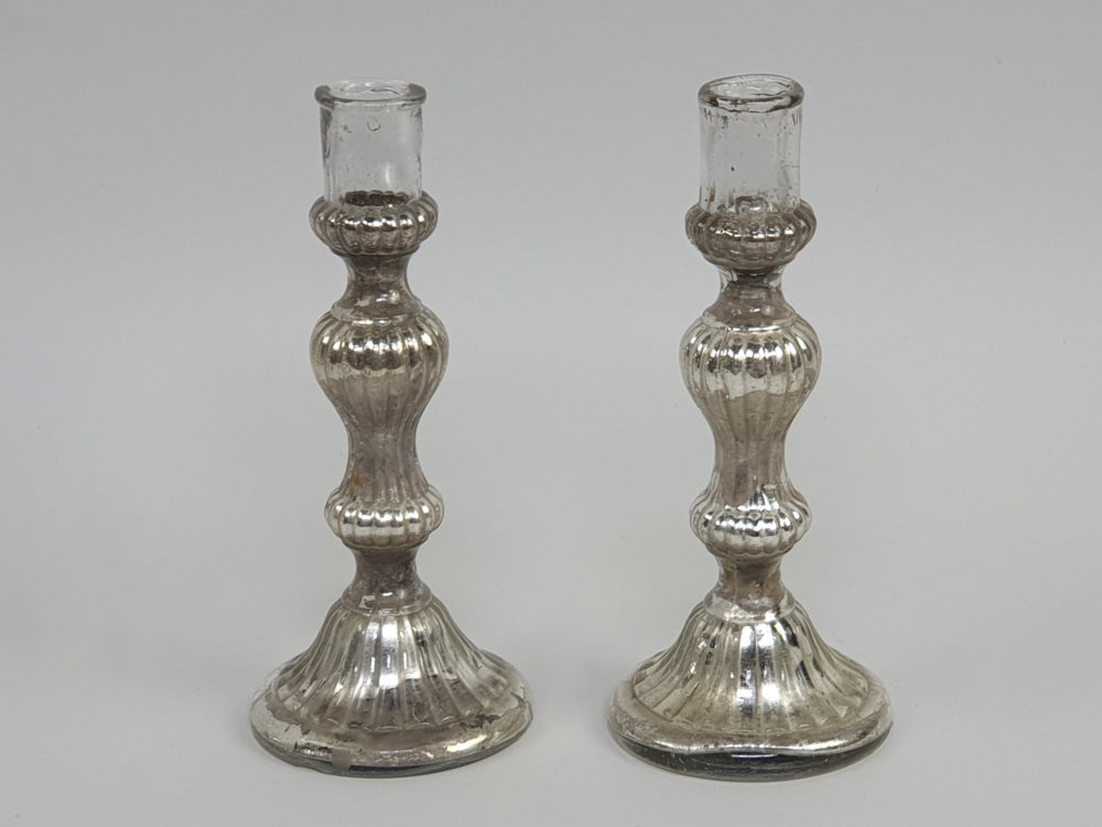 Pair of 19th century French mercury glass ribbed Candlestick Holders