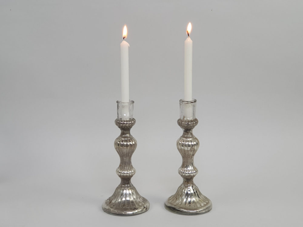 Pair of 19th century French mercury glass ribbed Candlestick Holders