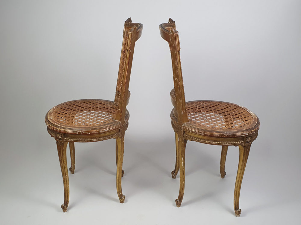 Pair of 19th century antique French cane and carved gilt Salon Chairs