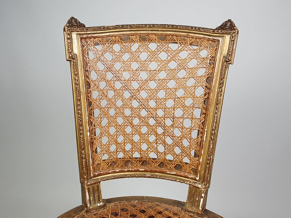 Pair of 19th century antique French cane and carved gilt Salon Chairs