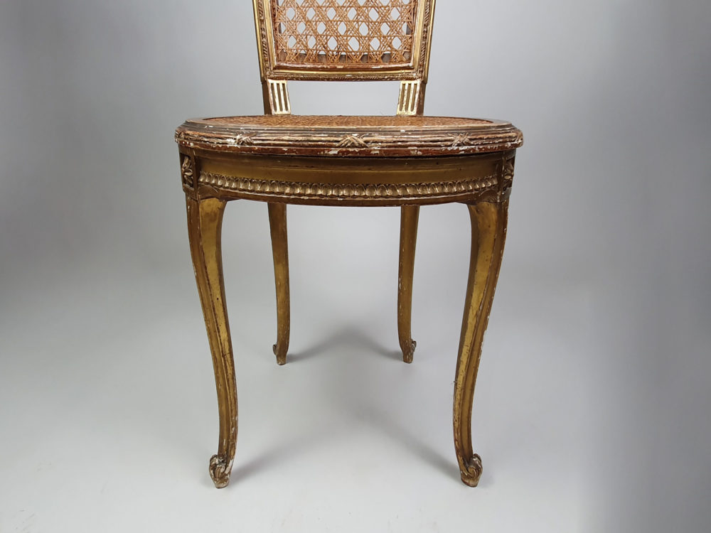 Pair of 19th century antique French cane and carved gilt Salon Chairs