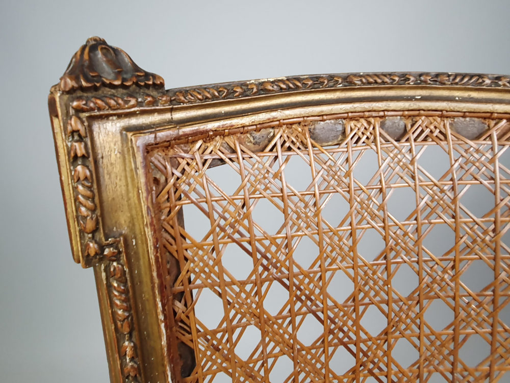 Pair of 19th century antique French cane and carved gilt Salon Chairs