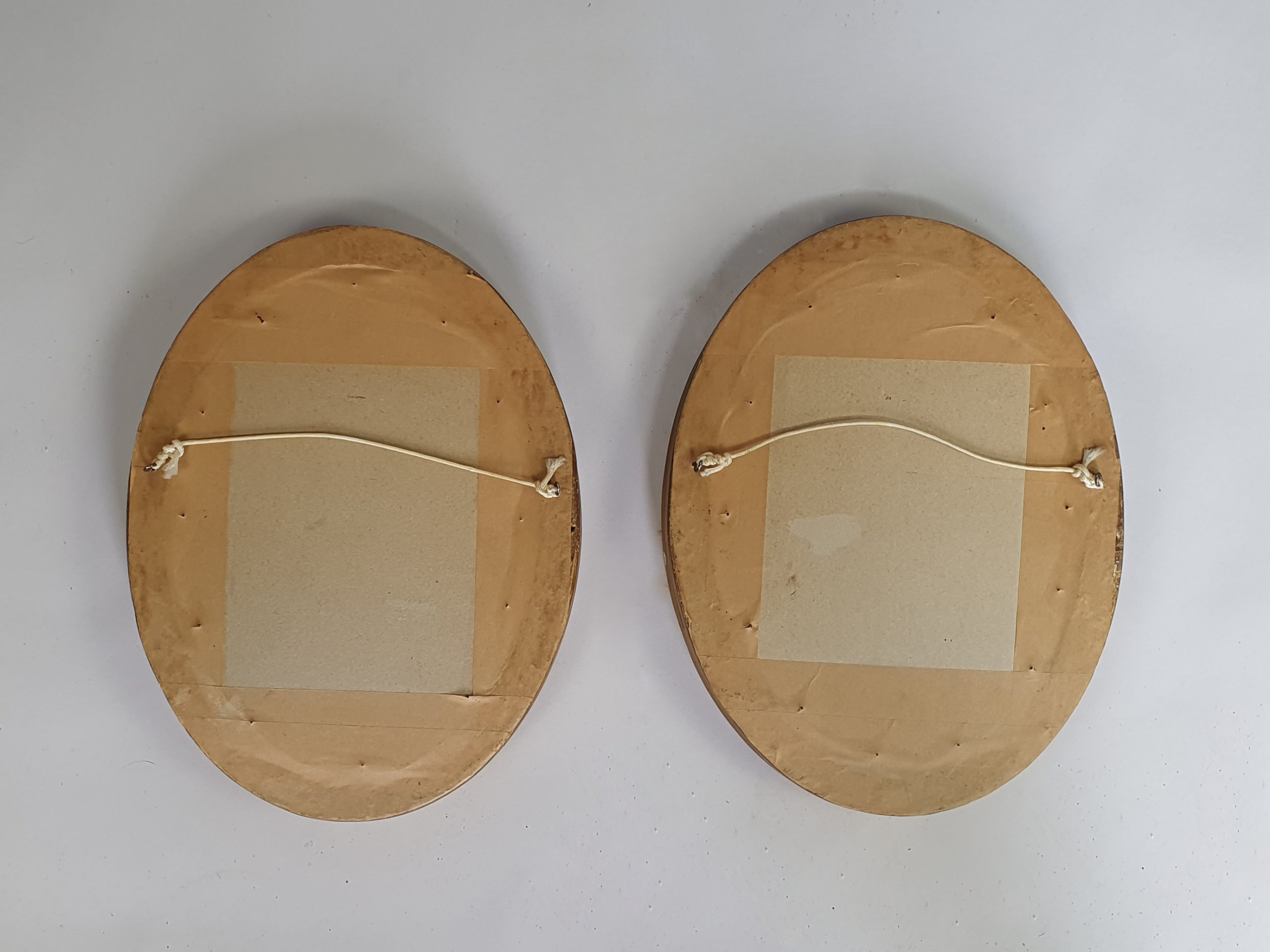 Pair of 19th century antique Georgian Silk Work Ladies in oval frames