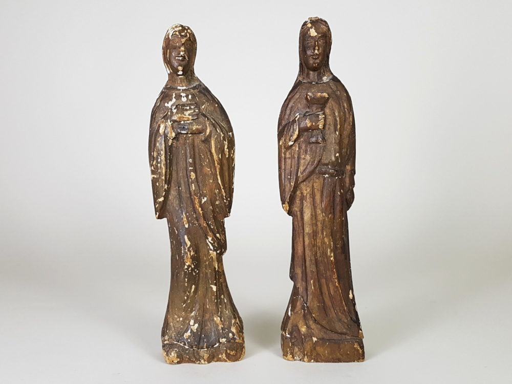 Pair of 19th century antique wooden Religious Figures