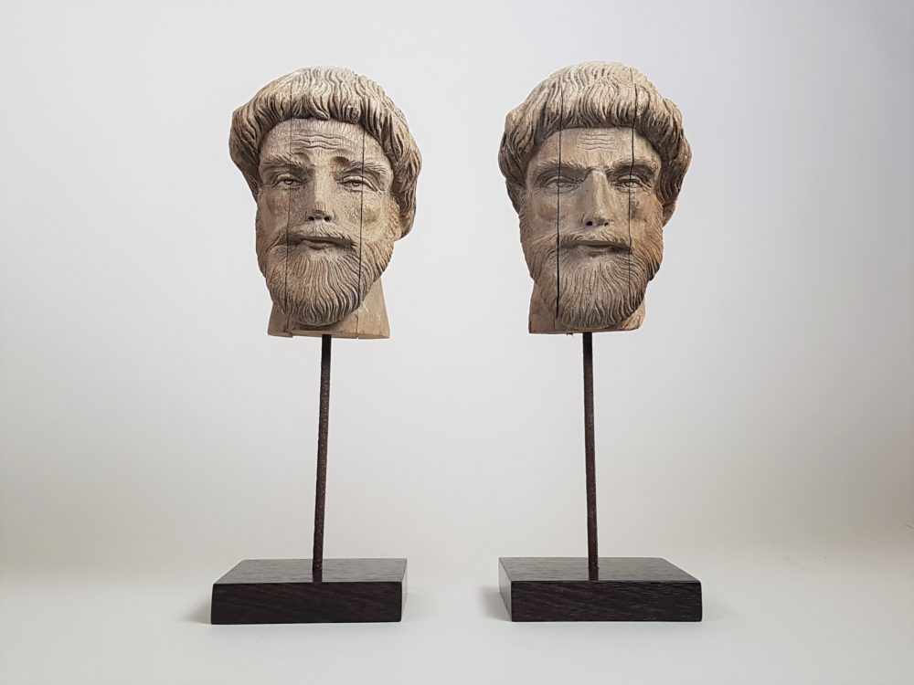 Pair of 19th century antique wooden carved Monk's Heads