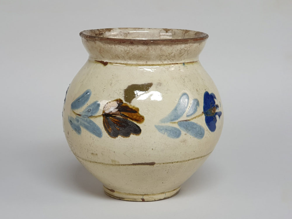 Pair of 19th century rustic floral pottery Jugs