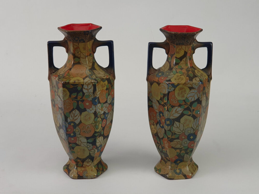 Pair of Art Deco decorative antique painted Vases