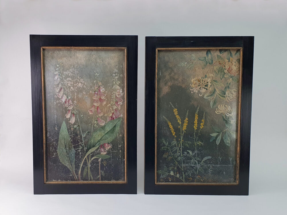Pair of Edwardian still life Floral Paintings on Tin