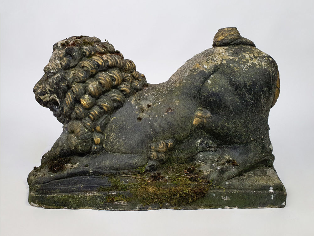 Pair of antique garden Lions with Rams Heads