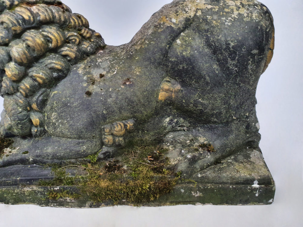 Pair of antique garden Lions with Rams Heads
