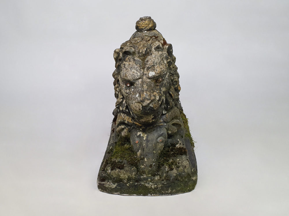 Pair of antique garden Lions with Rams Heads