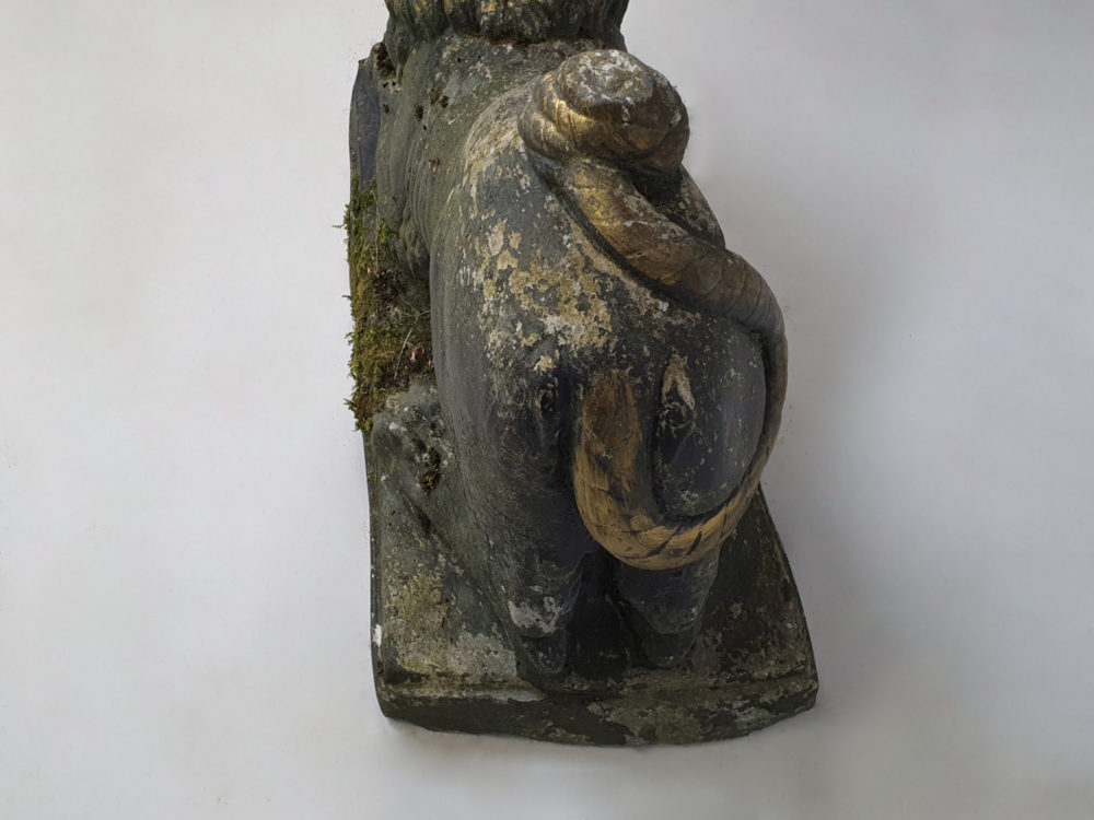 Pair of antique garden Lions with Rams Heads