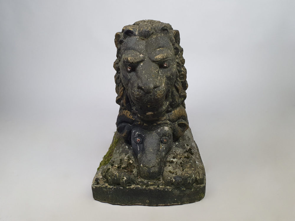 Pair of antique garden Lions with Rams Heads