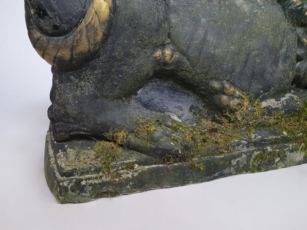 Pair of antique garden Lions with Rams Heads