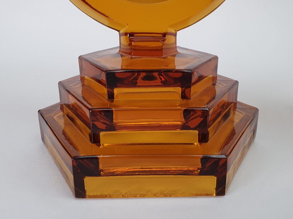 Pair of antique Art Deco amber glass Candlesticks