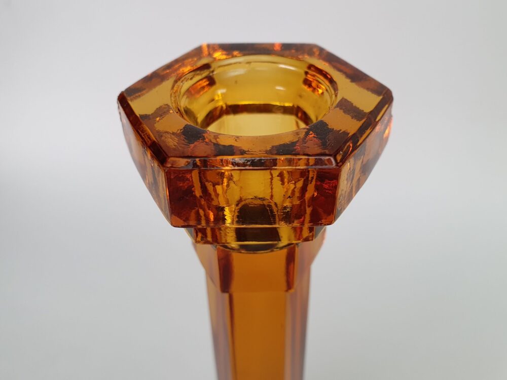 Pair of antique Art Deco amber glass Candlesticks