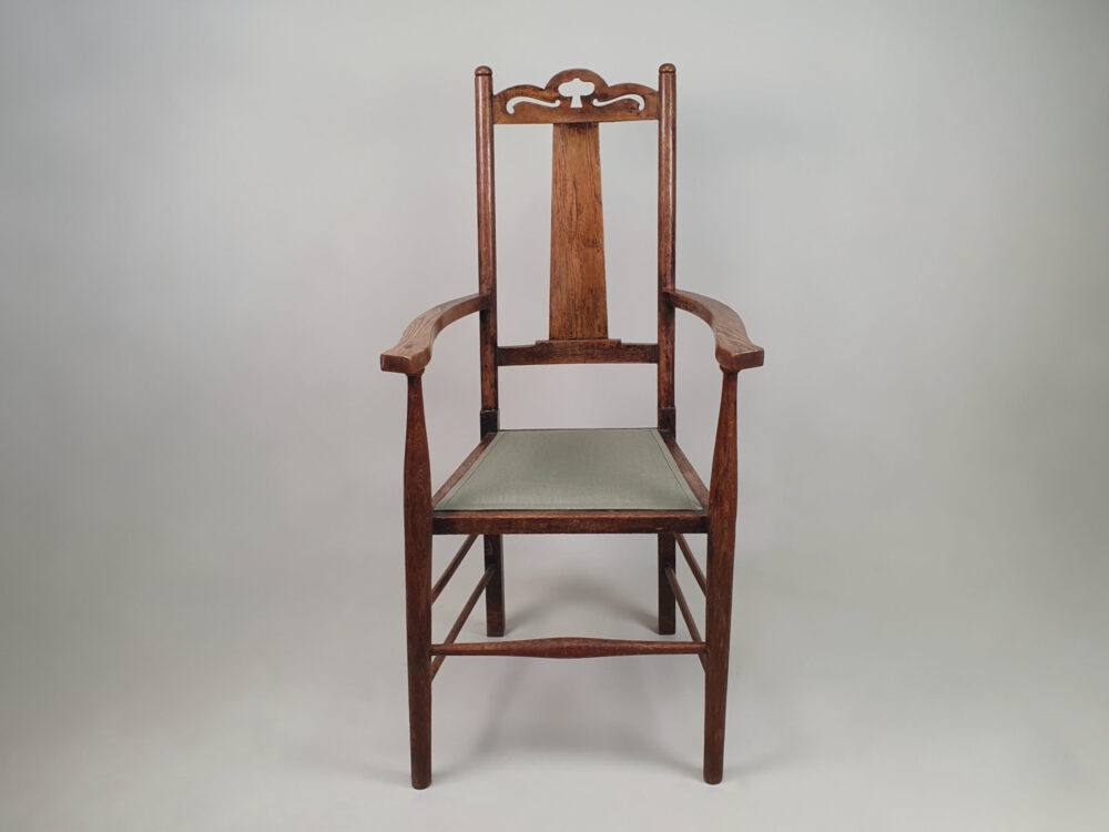 Pair of antique Arts & Crafts oak Carvers or Elbow Chairs