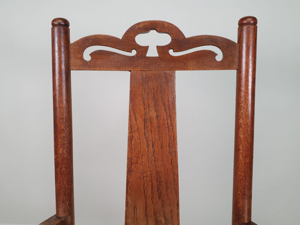 Pair of antique Arts & Crafts oak Carvers or Elbow Chairs