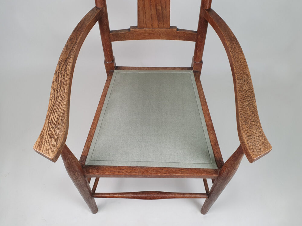 Pair of antique Arts & Crafts oak Carvers or Elbow Chairs