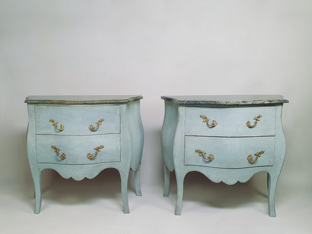 Pair of antique French marble bombe Chest of Drawers or Bedside Cabinets