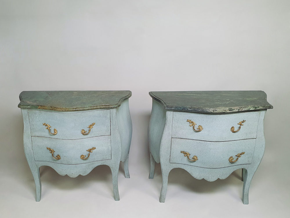 Pair of antique French marble bombe Chest of Drawers or Bedside Cabinets