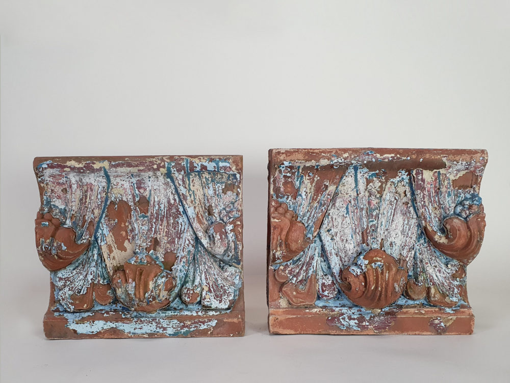 Pair of antique decorative Bricks with remnants original paint