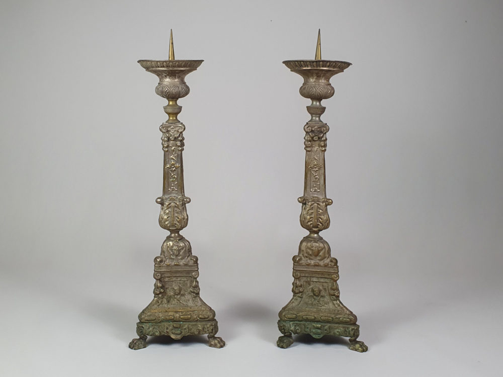 Pair of antique tall decorative pricket Candlesticks