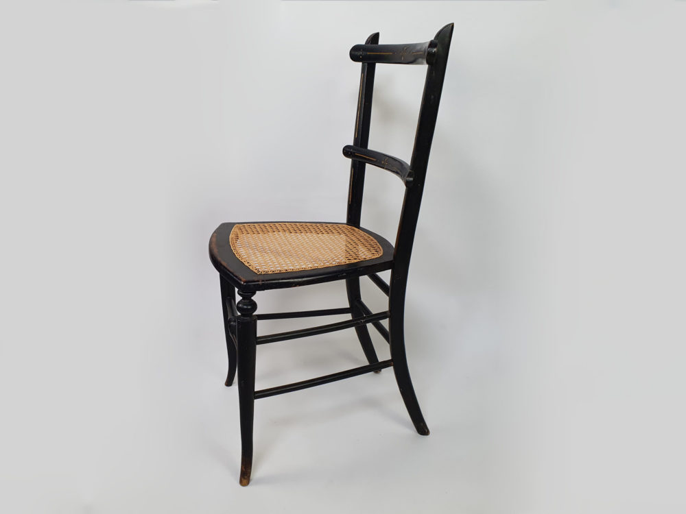 Pair of antique ebonised Aesthetic Movement caned bedroom Chairs