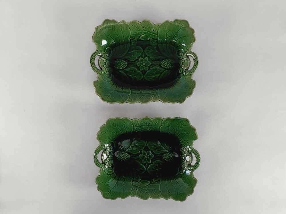 Pair of green Majolica antique Platter or Serving Plates